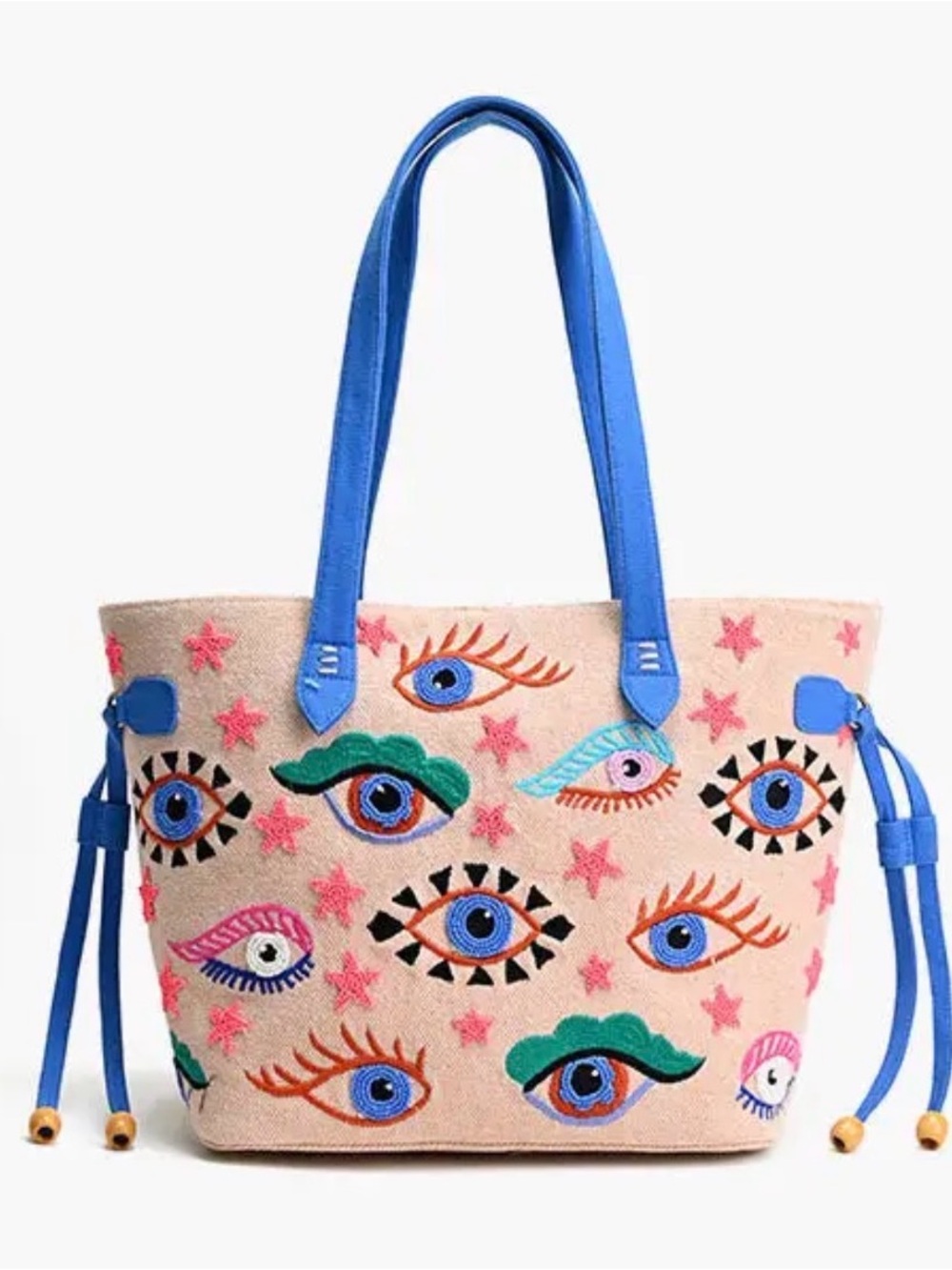 America & Beyond Mystic Gaze Beaded Embroidered Evil Eye Tote Bag EUC